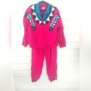 Women's Vintage 80s 90s Lined Nylon Tracksuit Windsuit Grandma Costume Retro XL